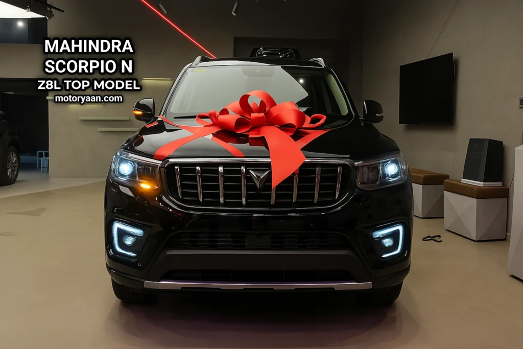 Mahindra Scorpio N Z8L full front view with LED DRLs and updated grille design.