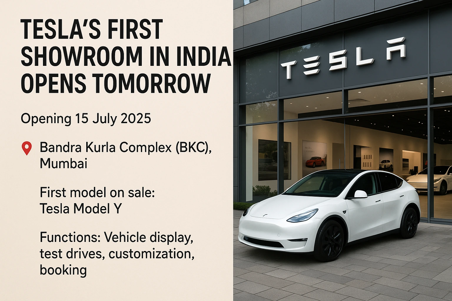 tesla first showroom in india exterior view at bandra kurla complex mumbai