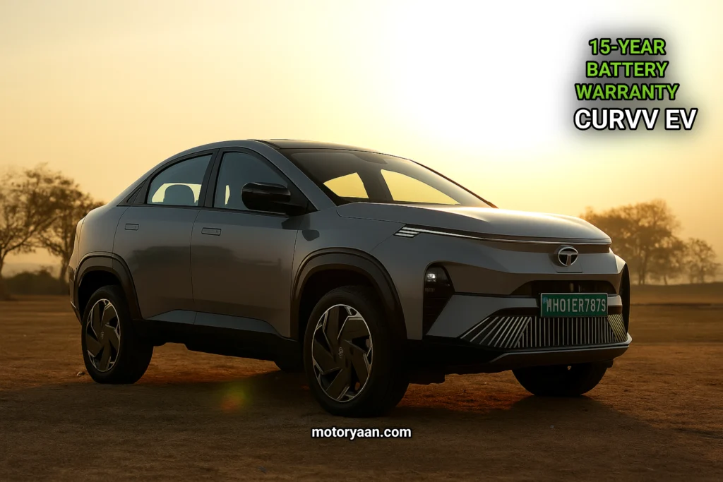 Tata Curvv EV front and full side view under 15-year battery warranty plan