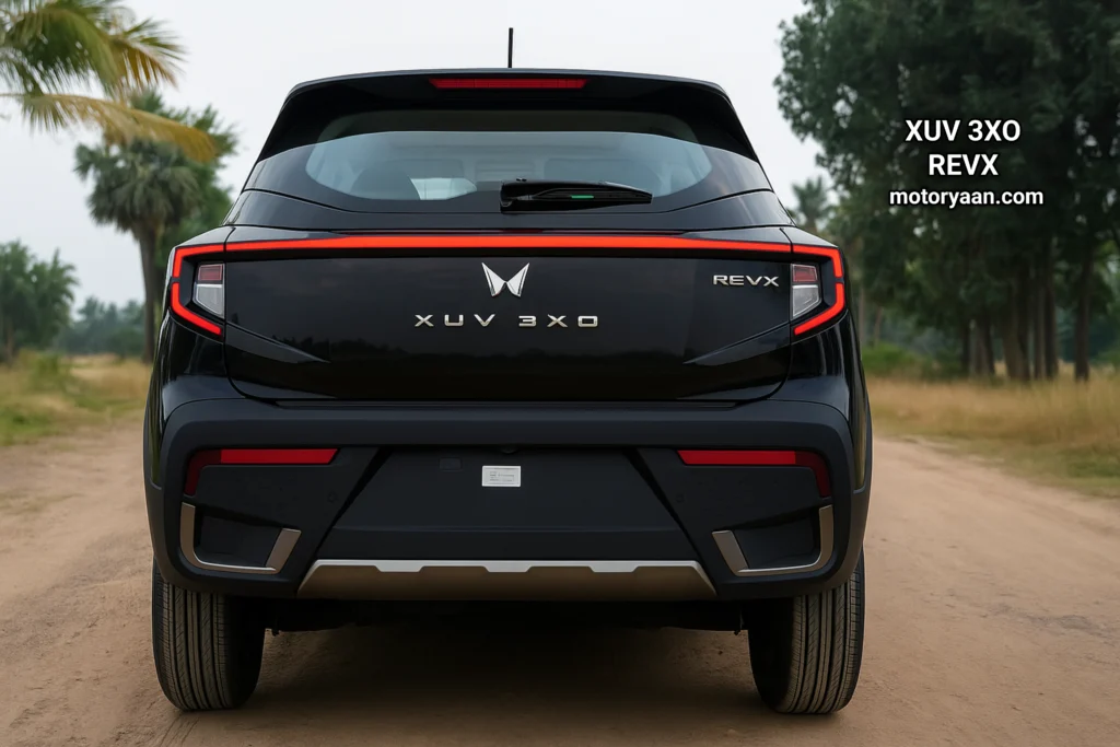 Rear design of the 2025 Mahindra XUV 3XO REVX SUV with LED tail lamps