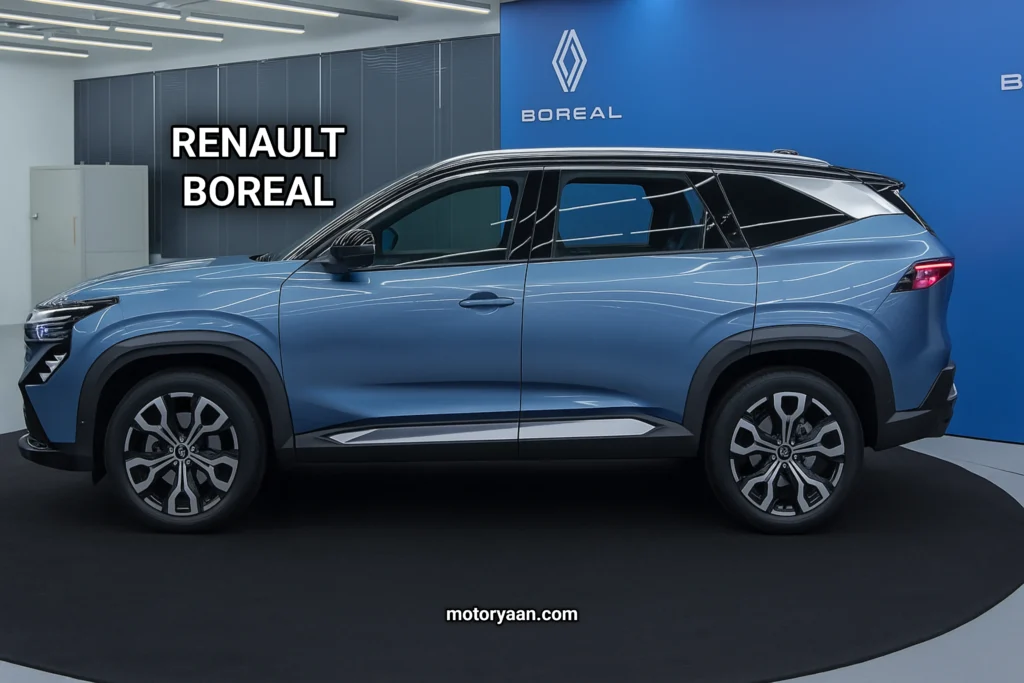 Renault Boreal India Launch full side profile with roofline and character lines