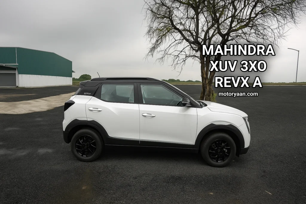 Mahindra XUV300 REVX-A side profile with strong body lines and roof rails