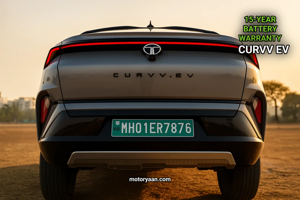 Tata Curvv EV rear profile with 15-year battery warranty in India