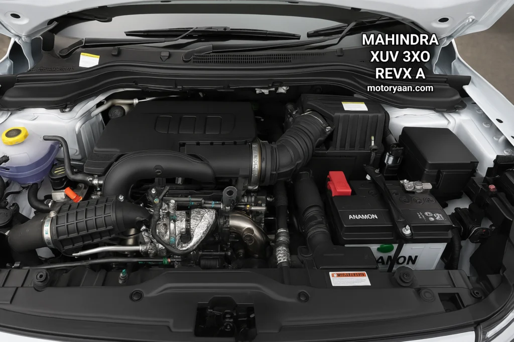 Mahindra XUV300 REVX-A engine bay with 1.2L TGDI turbo petrol engine