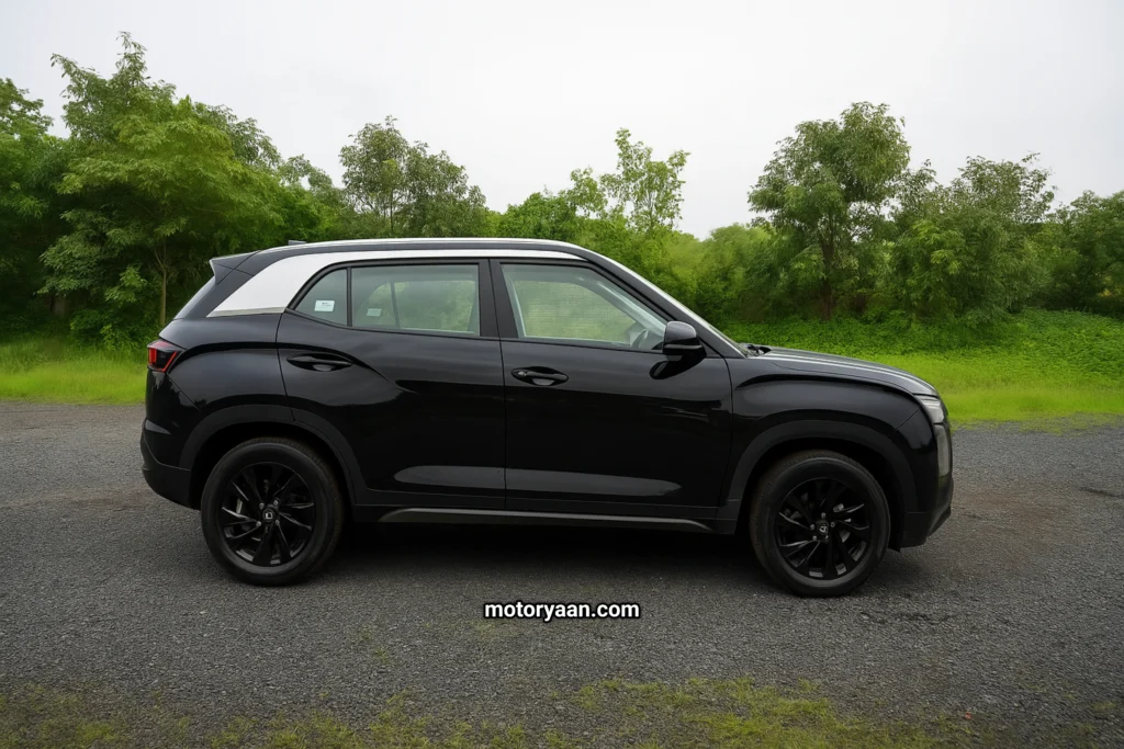 Hyundai Creta S Optional Variant full side profile with roof rails and 17-inch black alloys