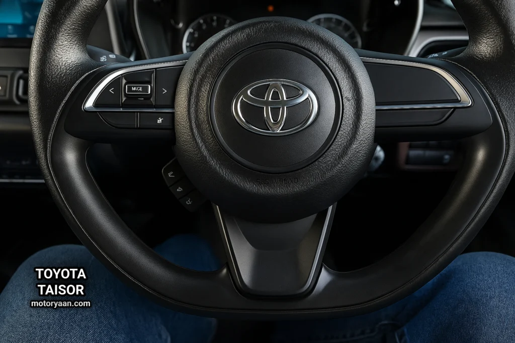 Toyota Taisor steering wheel with mounted controls and Toyota logo