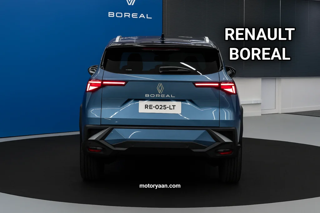 Renault Boreal India Launch rear profile showing LED tail lights and boot design