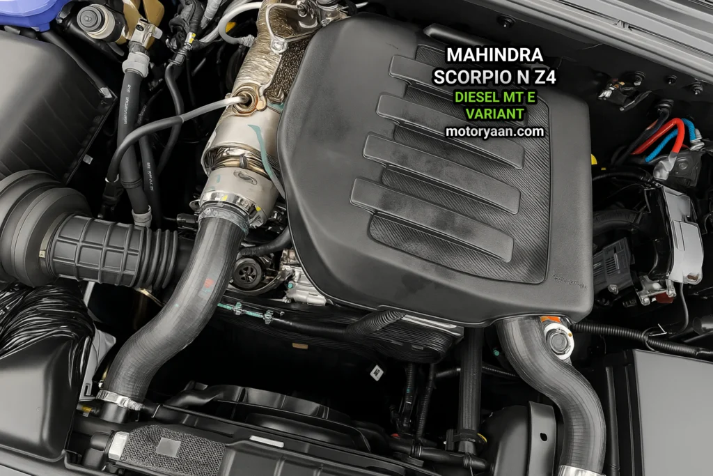 Mahindra Scorpio-N Z4 Diesel MT E engine bay with 2.2L mHawk diesel engine layout