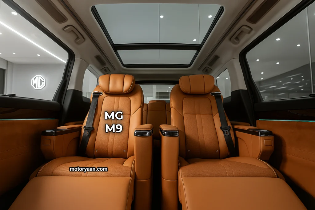 MG M9 EV second row captain seats with rear cabin view