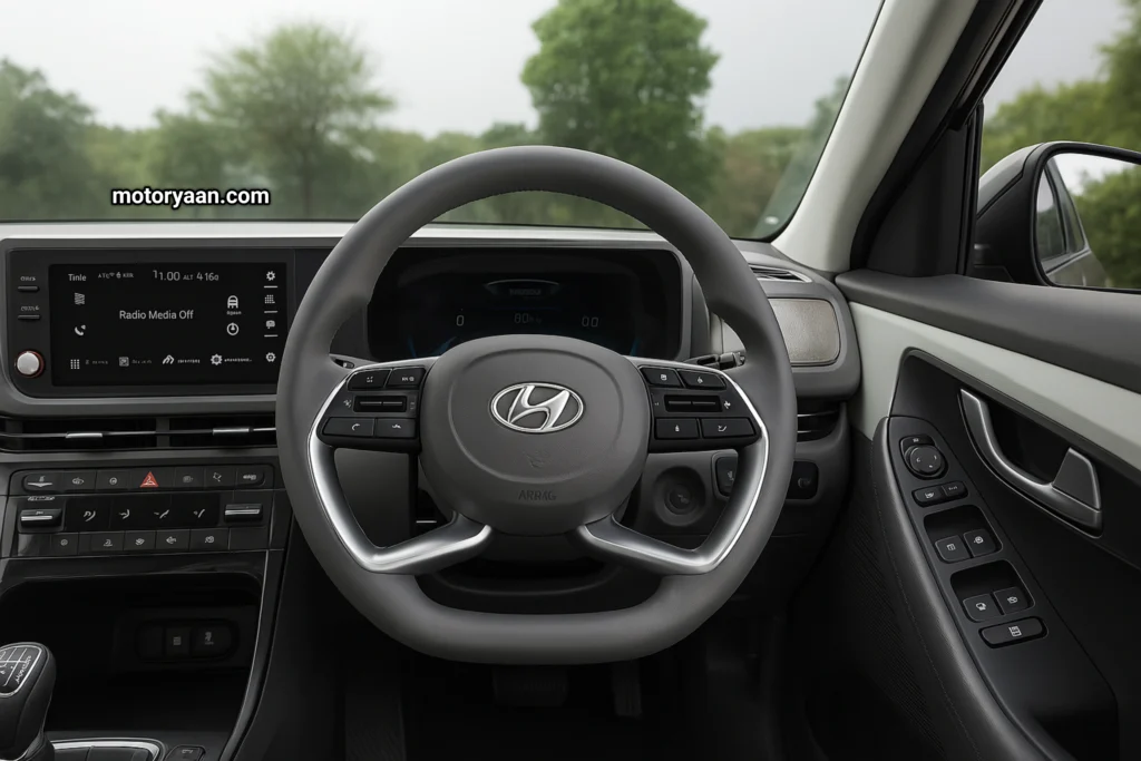 Hyundai Creta S Optional Variant front interior with steering wheel, infotainment, center console, and digital cluster