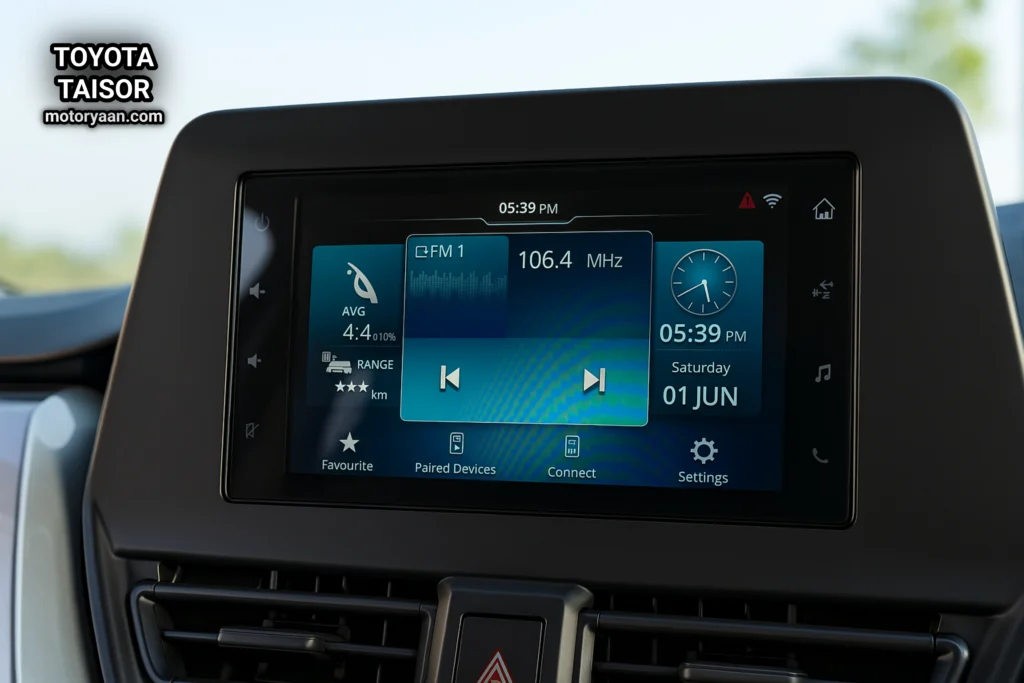 Toyota Taisor infotainment system with 7-inch touchscreen and smartphone connectivity