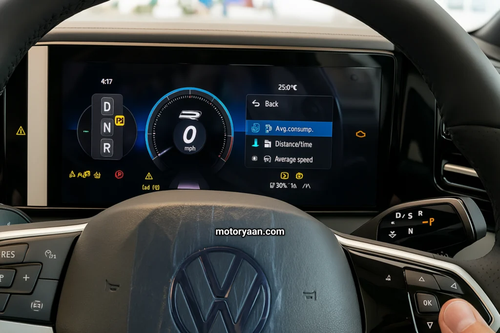 Volkswagen Tiguan R-Line digital instrument cluster and leather-wrapped steering wheel