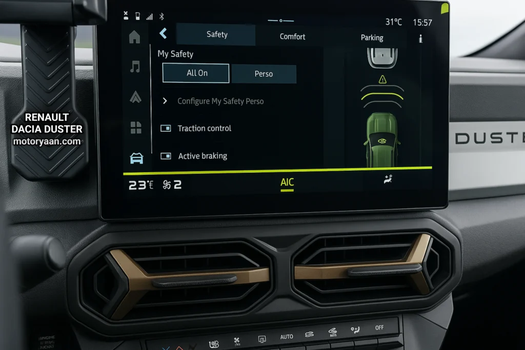 Renault Duster infotainment system and AC controls