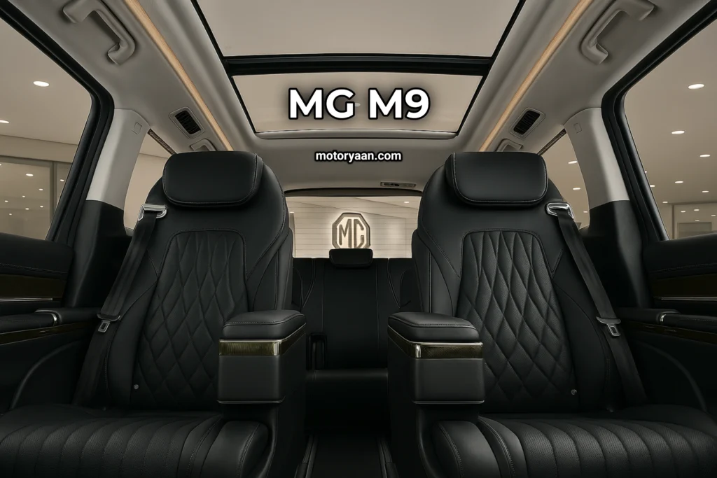 Close-up of MG M9 EV second row seats in black leather