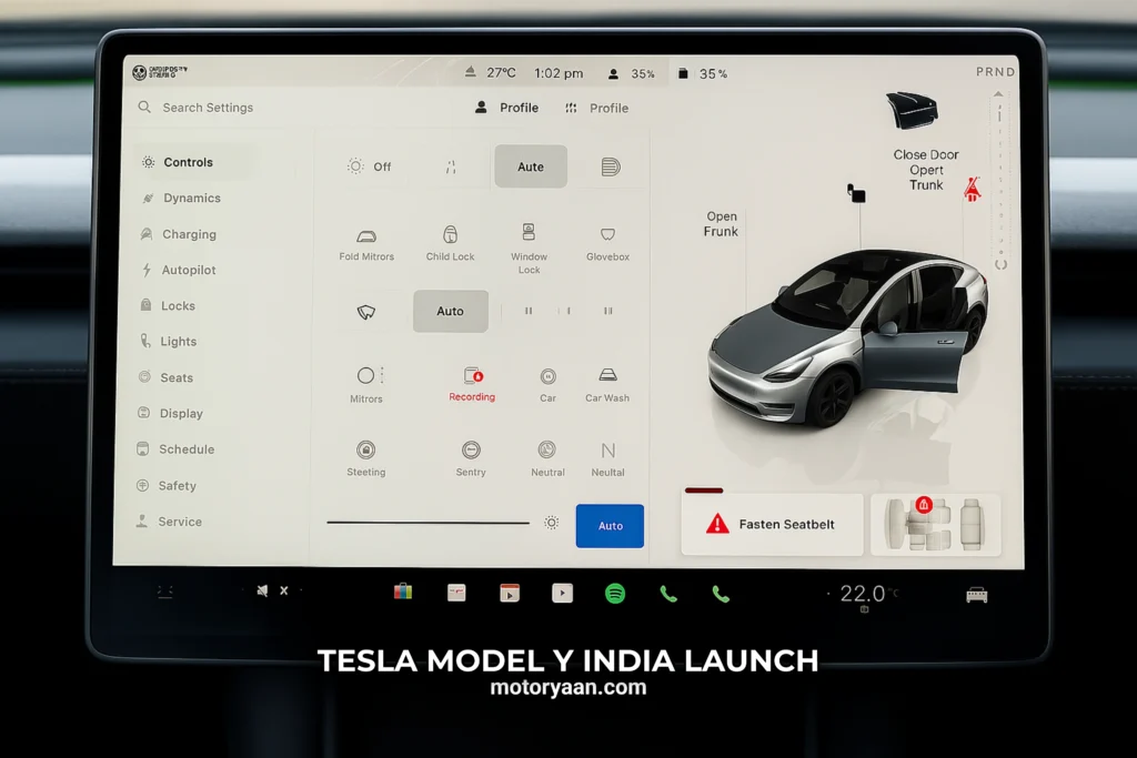 Tesla Model Y central infotainment touchscreen display