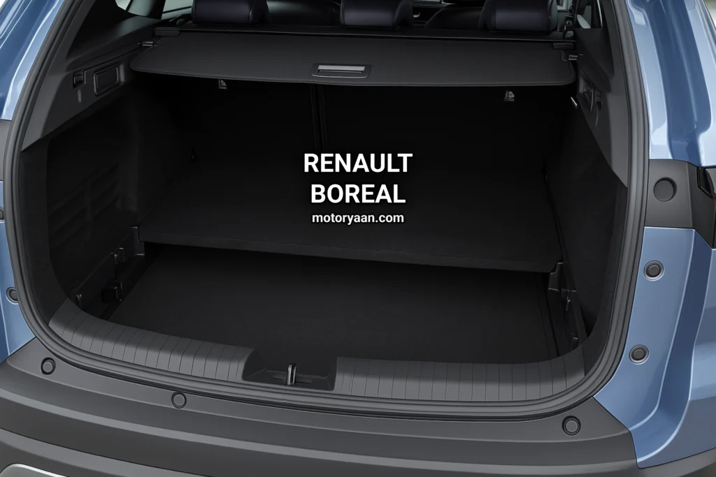 Renault Boreal India Launch boot space with seats up showing luggage area