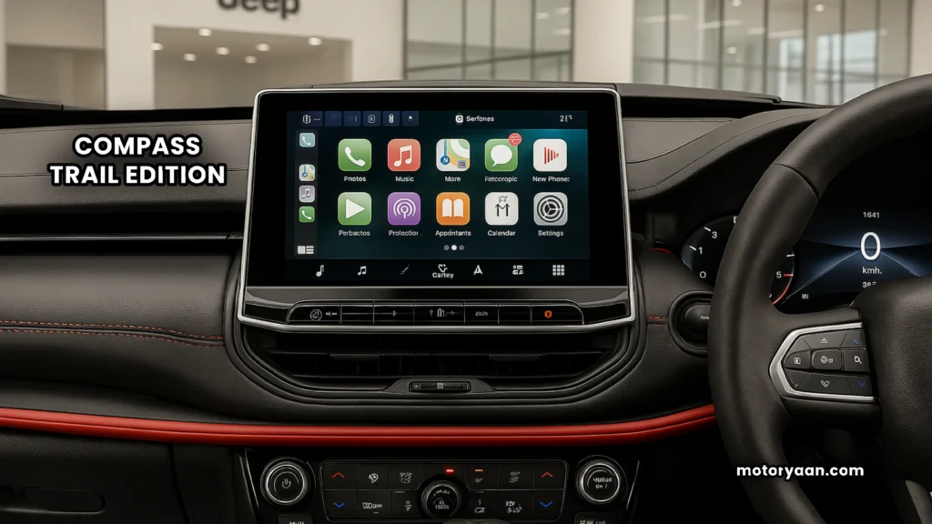 Jeep Compass Trail Edition infotainment system and air conditioning control panel