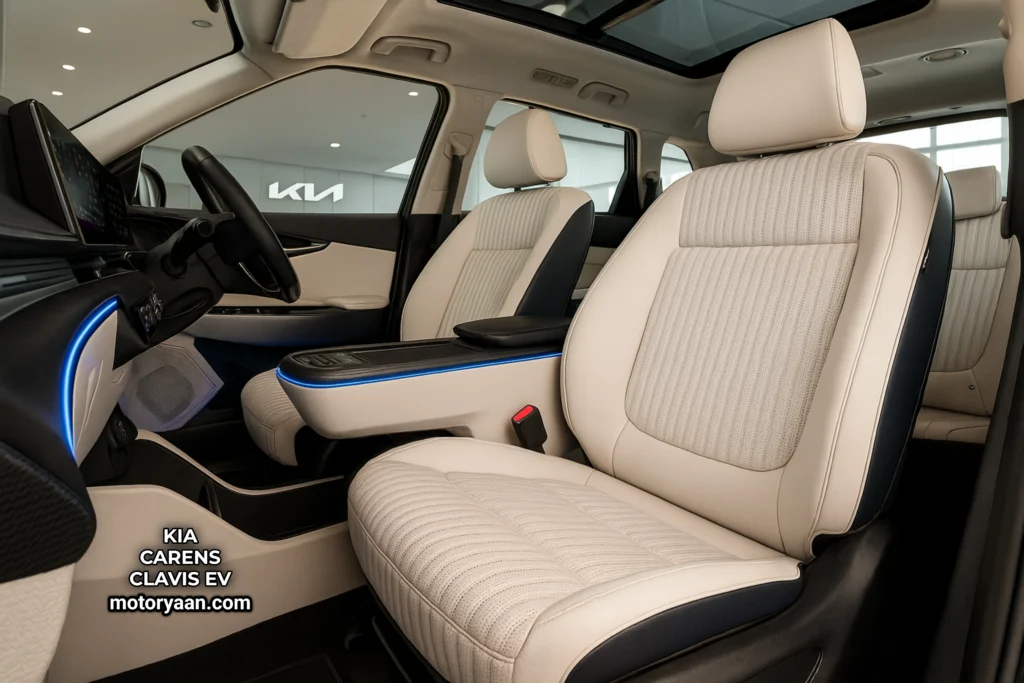 Kia Carens Clavis EV Variants front cabin with premium upholstery