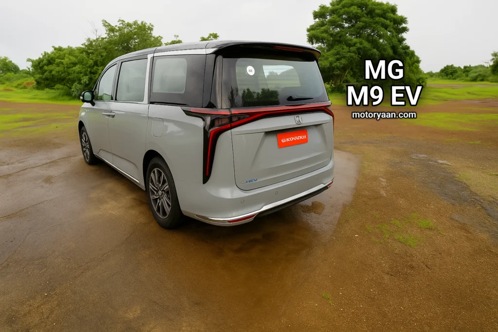 MG M9 EV rear and side profile view