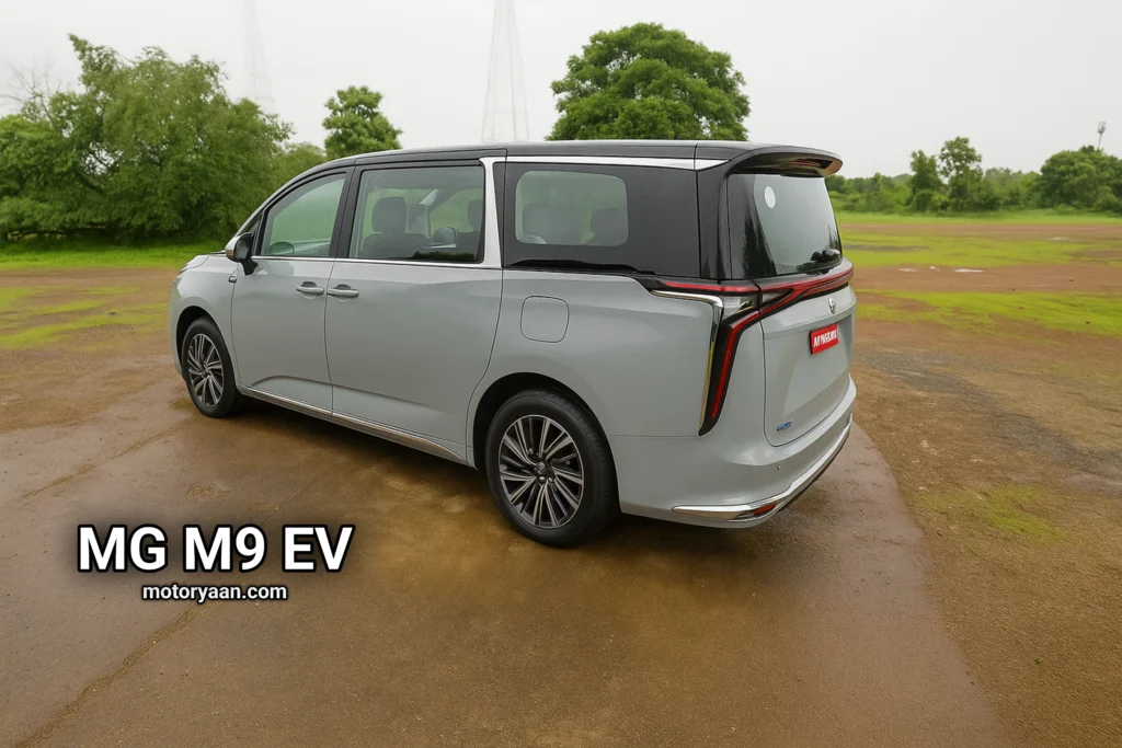 MG M9 EV complete side profile and partial rear view