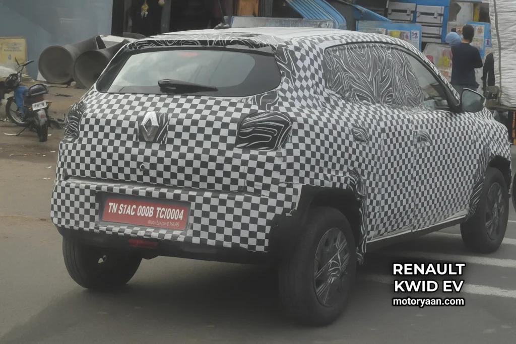 Renault Kwid EV rear and side profile showcasing tail light and charging port placement