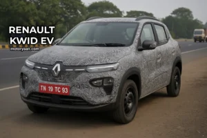 Renault Kwid EV front and side profile image showcasing bold Q1-inspired electric design