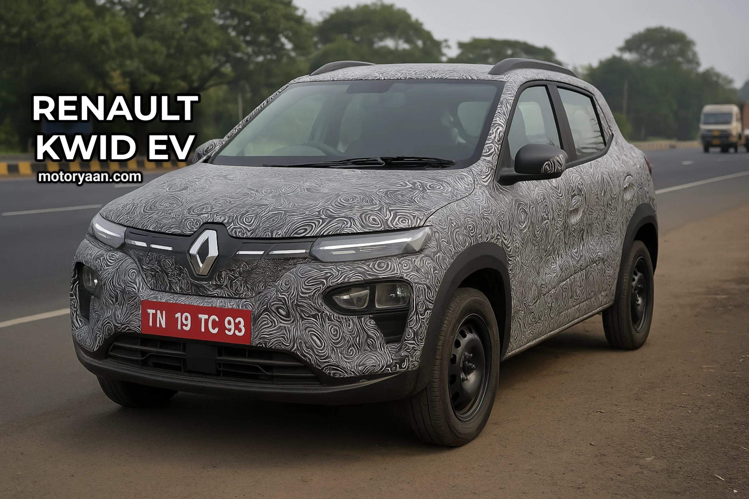 Renault Kwid EV front and side profile image showcasing bold Q1-inspired electric design