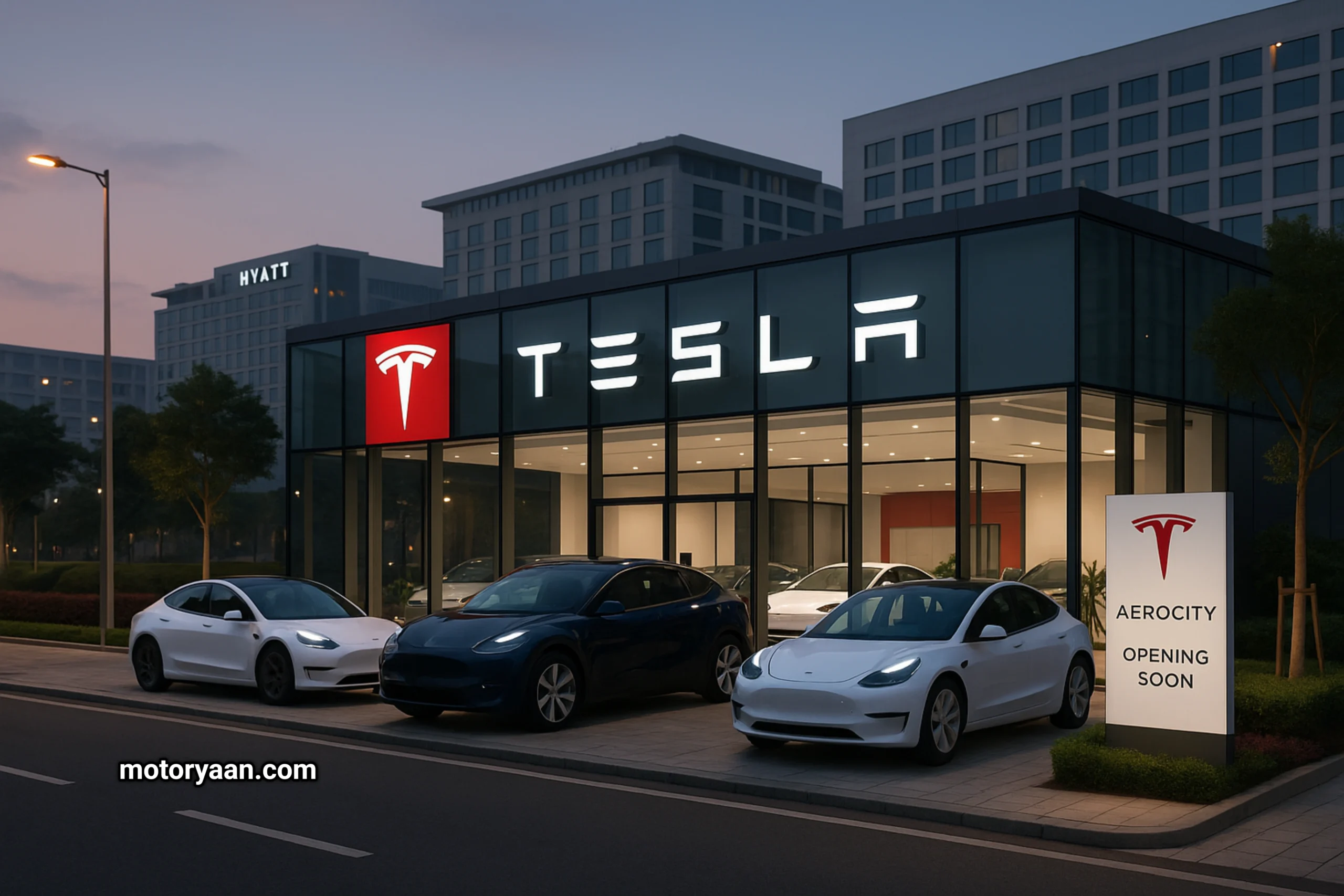 Tesla Delhi Aerocity Showroom front exterior view near IGI Airpor