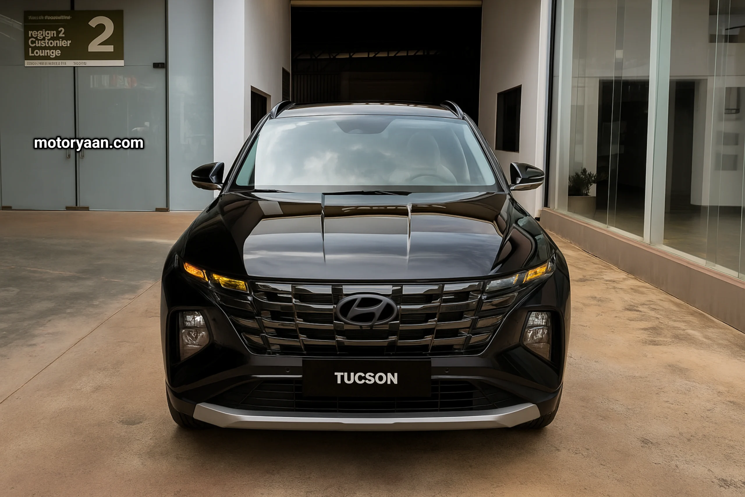 Front profile of the 2026 Hyundai Tucson at India launch with bold grille and upright stance