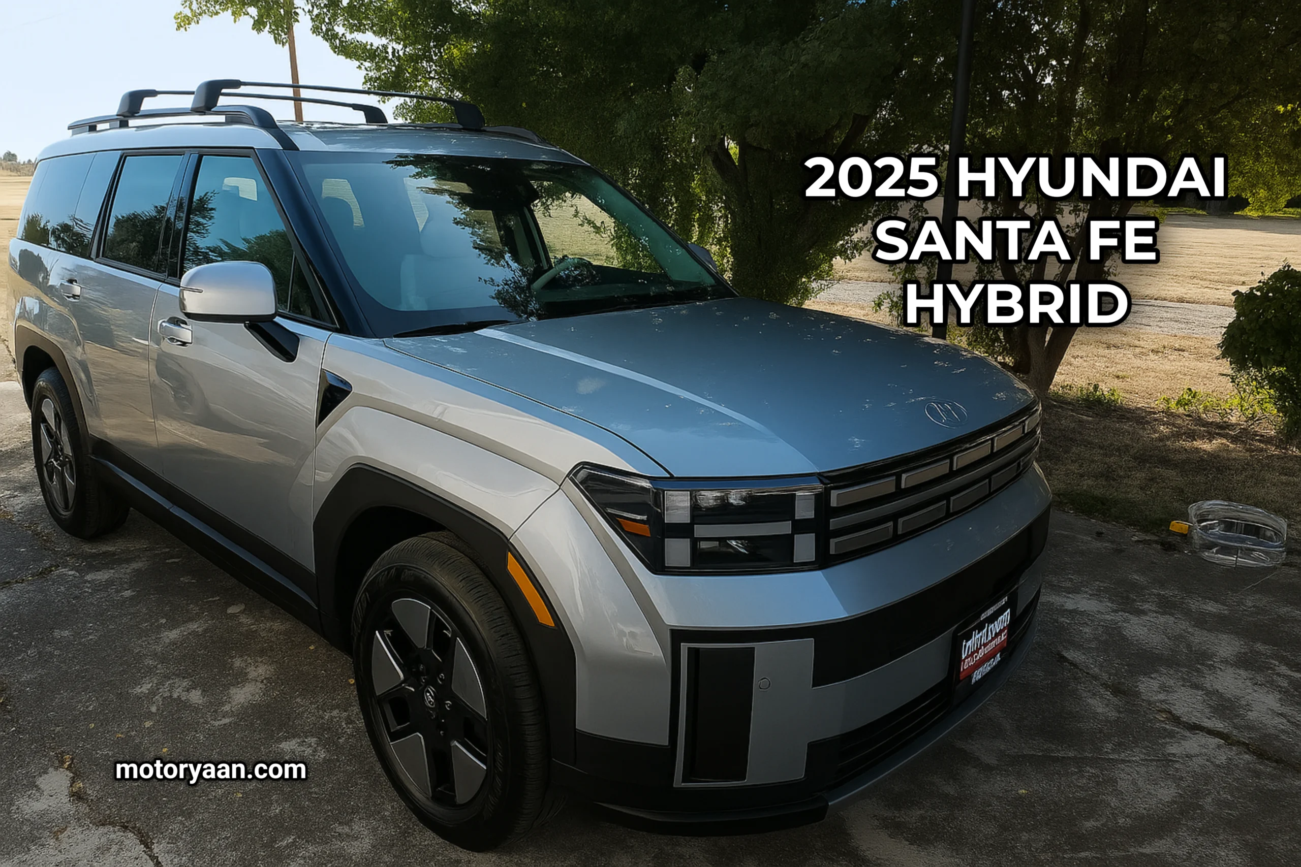 Front and side profile of 2025 Hyundai Santa Fe Hybrid showcasing new design language