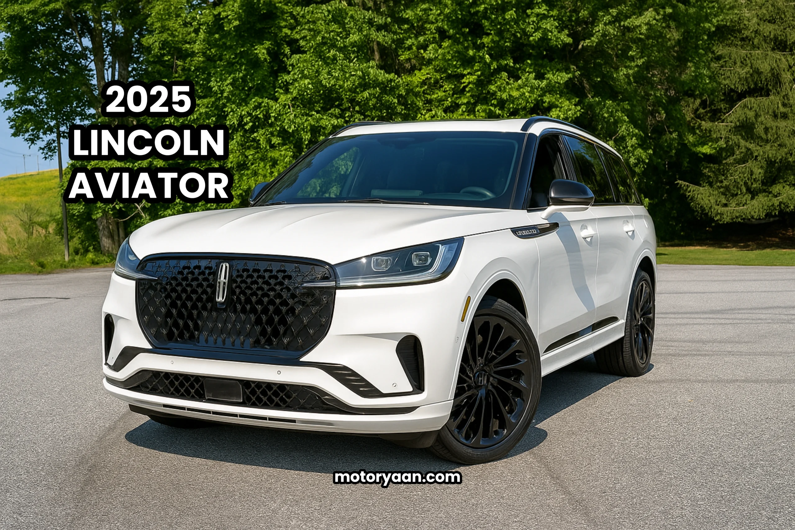 2025 Lincoln Aviator front profile view with signature grille and LED headlights.