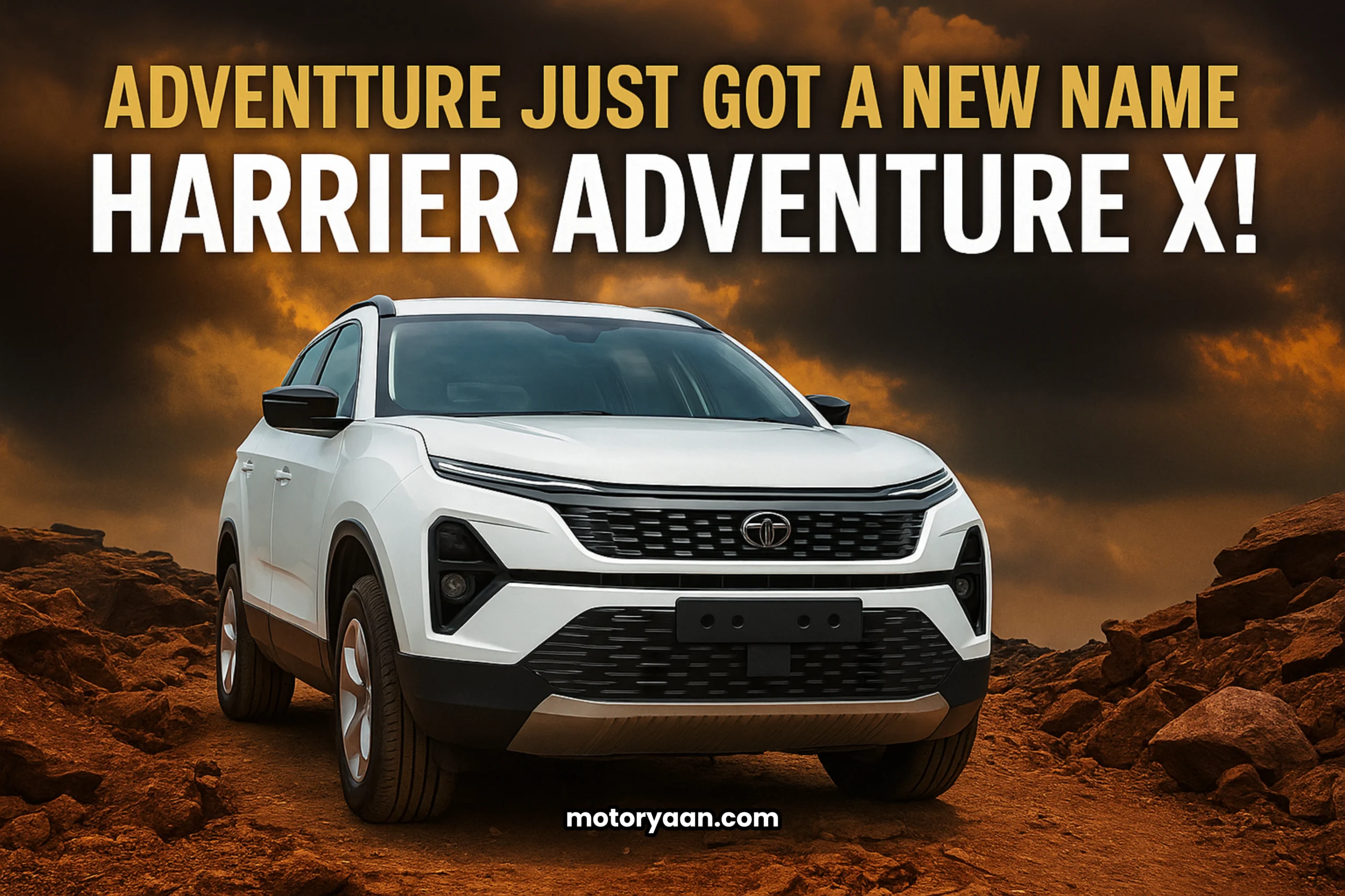 Tata Harrier Adventure X front profile showcasing bold SUV design and LED headlights