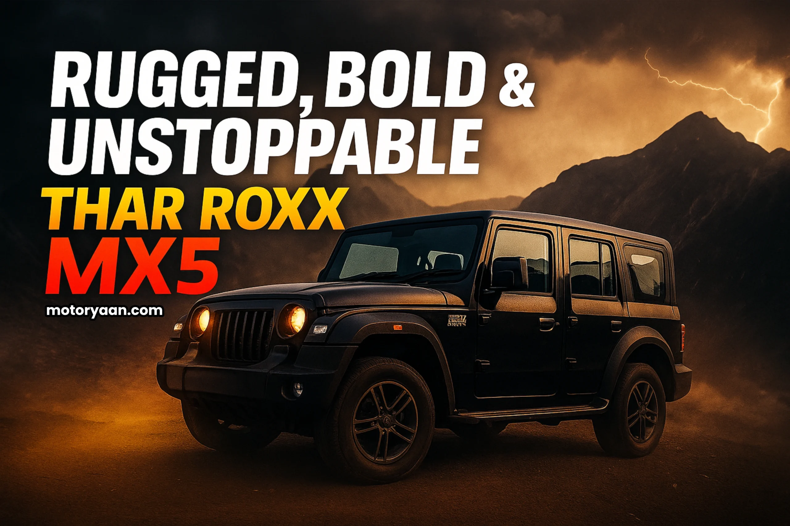 Mahindra Thar Roxx MX5 front and side profile showcasing bold SUV design