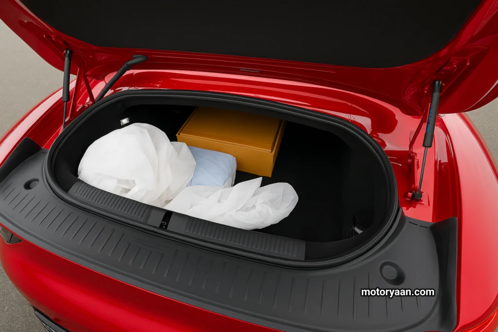 MG Cyberster boot space with rear trunk open