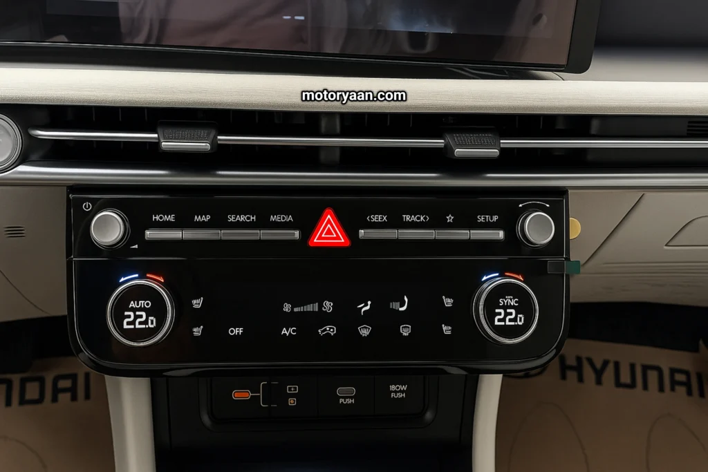 AC control panel of 2026 Hyundai Tucson India Launch interior