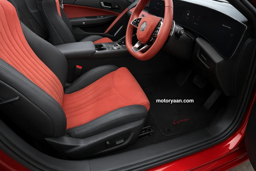 MG Cyberster front seats, infotainment system, instrument cluster, and center console
