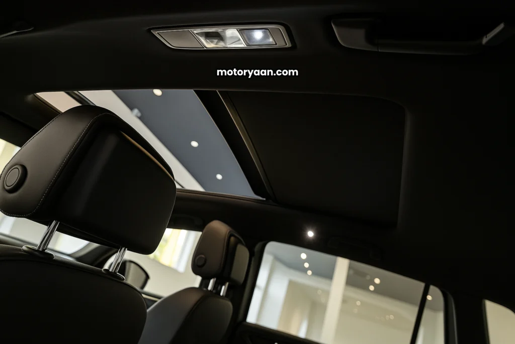 2025 Tiguan R-Line panoramic sunroof with wide glass view.
