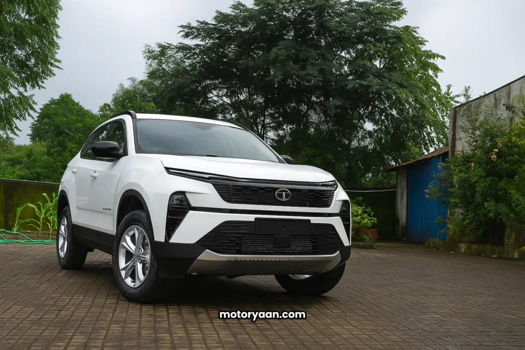 Tata Harrier Pure X variant SUV front and side angle view