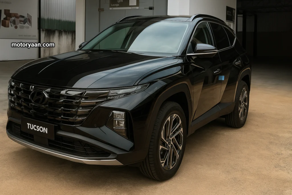 Front and side view of 2026 Hyundai Tucson India Launch with new hybrid SUV styling