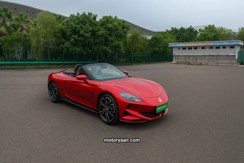 MG Cyberster electric convertible side and front view with signature lighting