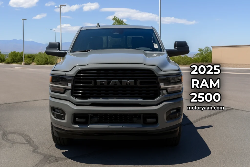 2025 Ram 2500 front profile with black grille and LED headlamps