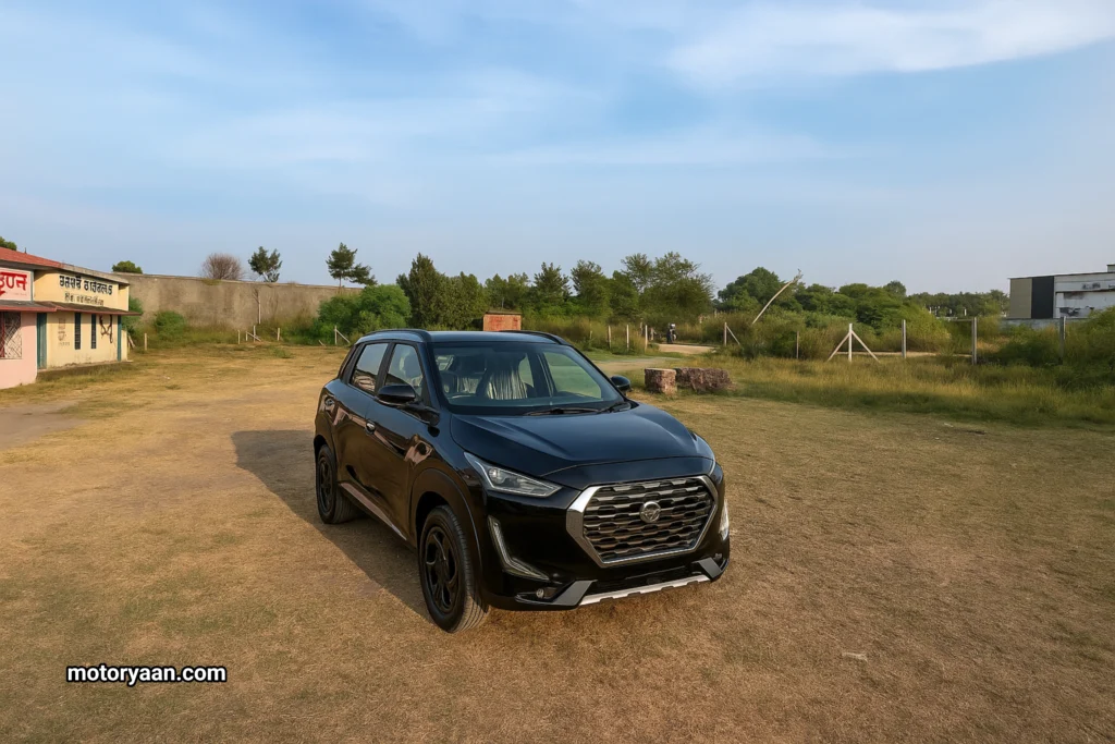 Nissan Magnite Kuro Edition Front and Side Profile in Onyx Black