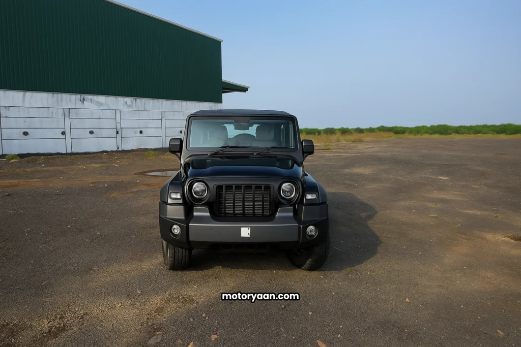 Mahindra Thar Roxx MX5 front profile with signature grille and headlights