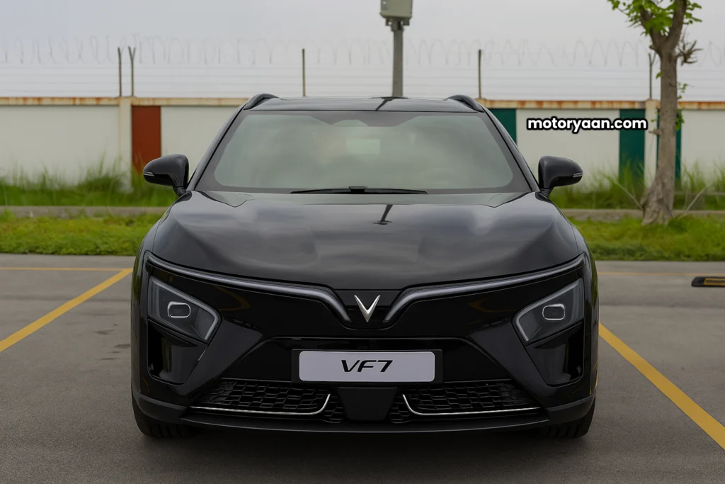 VinFast VF 7 front profile view with bold EV design
