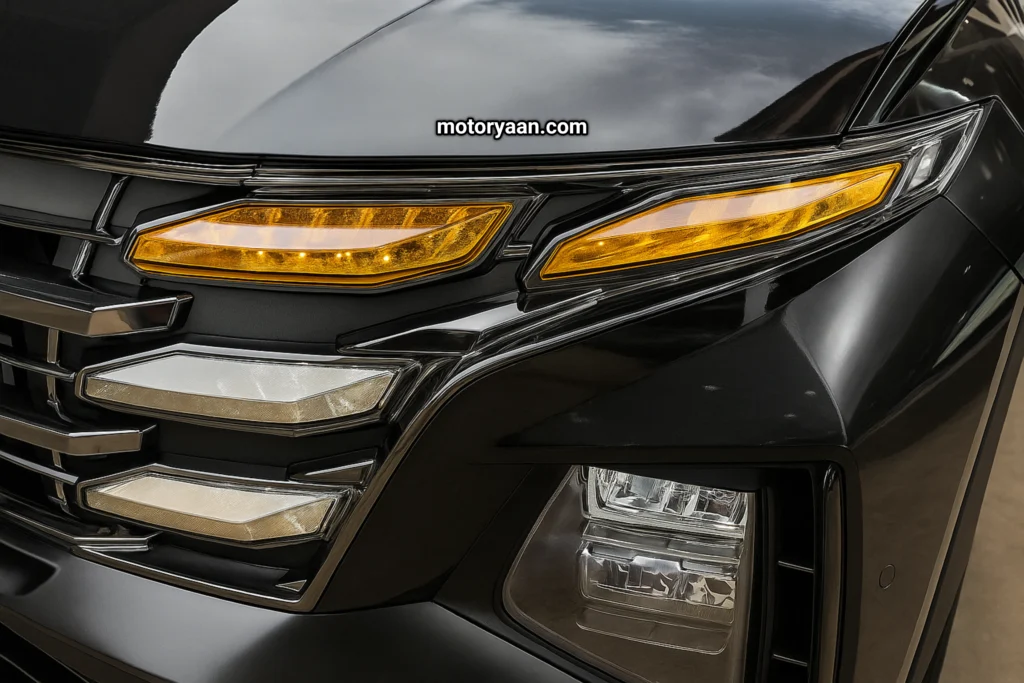 LED DRLs and sharp headlights of 2026 Hyundai Tucson during India launch preview
