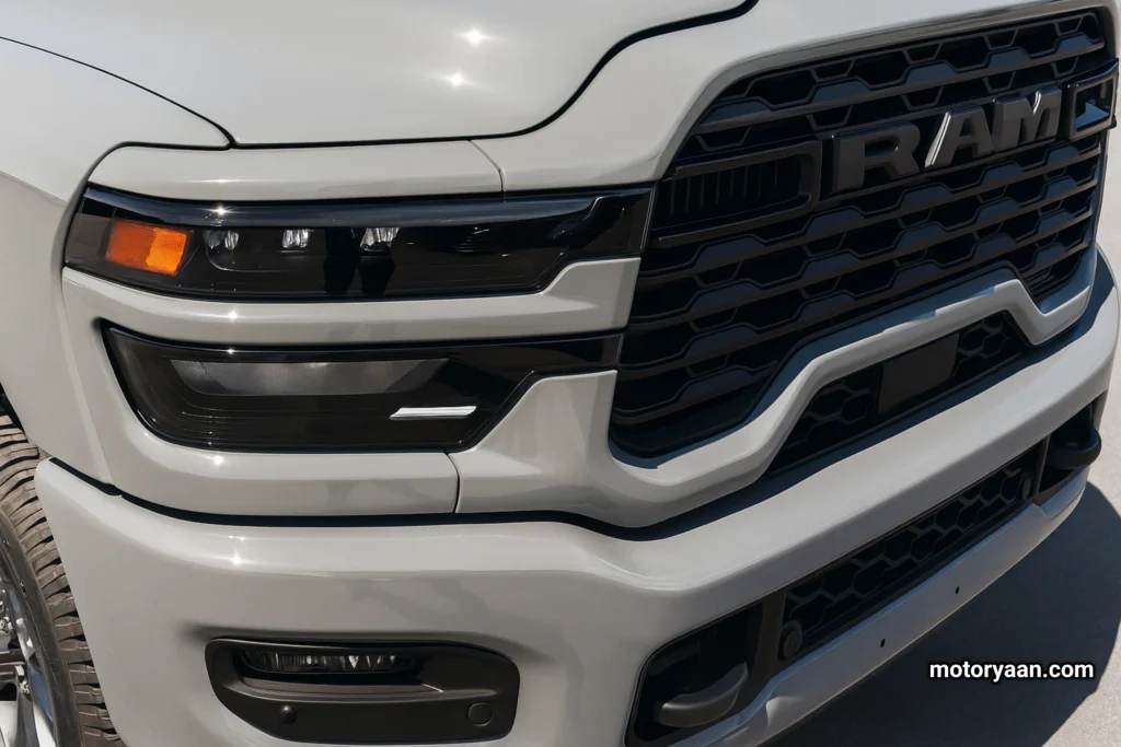 Close-up of 2025 Ram 2500 front grille and LED lights