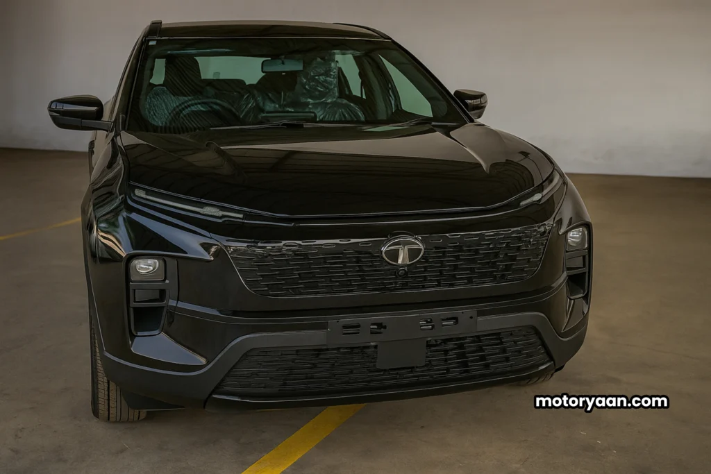Tata Safari Pure X front profile with LED DRLs and grille