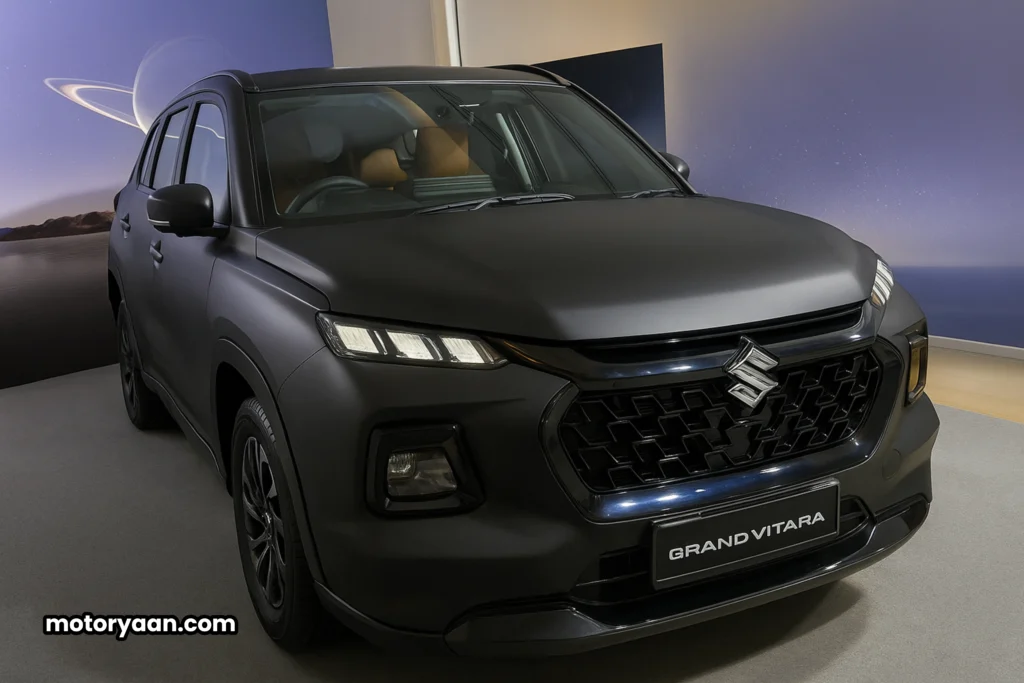 Grand Vitara Phantom Blaq Edition front and side profile with sporty black alloy wheels.