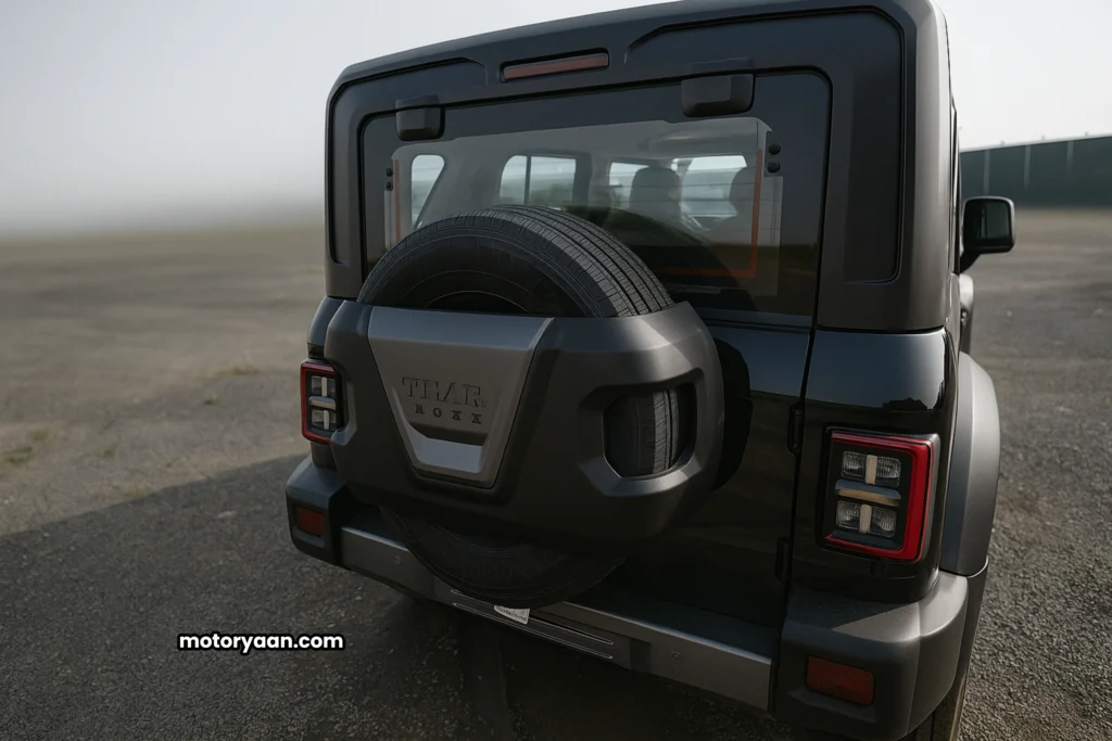 Mahindra Thar Roxx MX5 rear profile with tailgate and bumper design