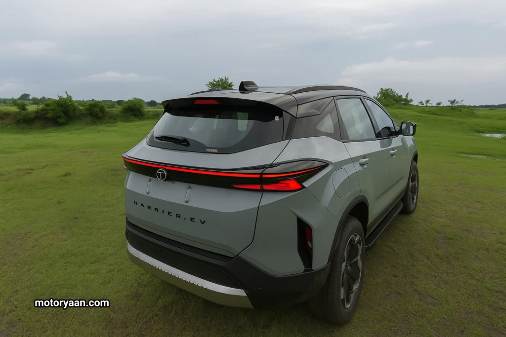 Tata Harrier EV rear and side profile in Tesla vs Tata Harrier EV comparison